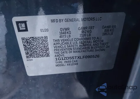 2020 Chevrolet Malibu Fwd Lt z USA, uszkodzony, nr VIN 1G1ZD5STXLF090526